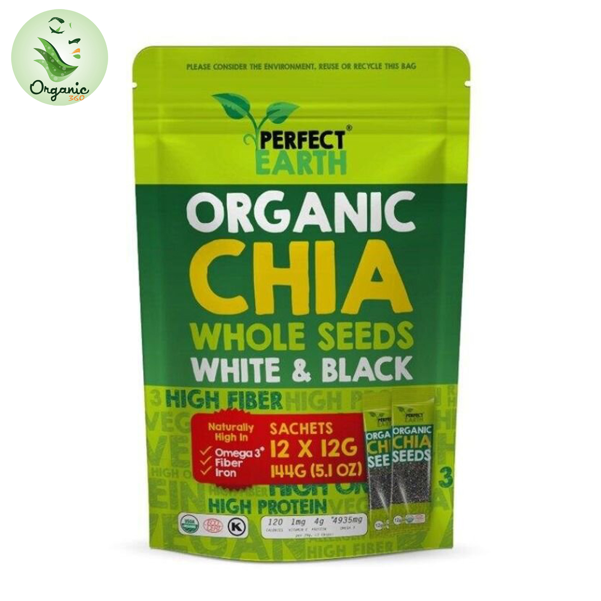 Hạt chia hữu cơ Perfect Earth Organic Chia Whole Seeds 144g