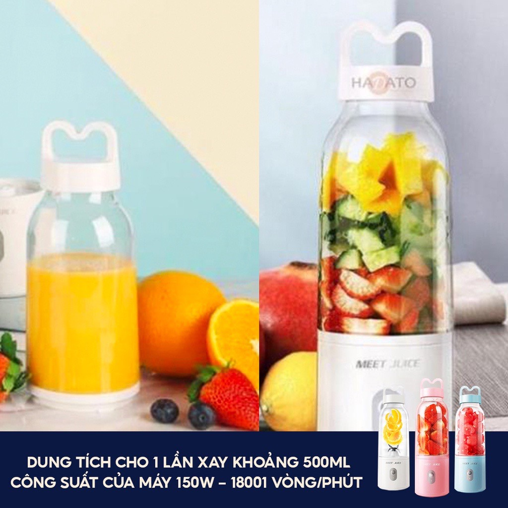 Máy xay sinh tố cầm tay MEET JUICE 500ml vỏ hồng siêu xinh xay đá viên
