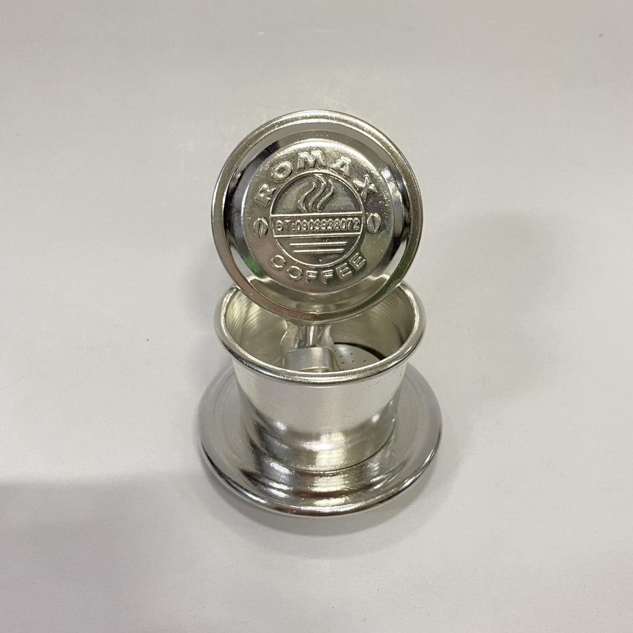 Phin nhôm pha cà phê logo Romax Coffee