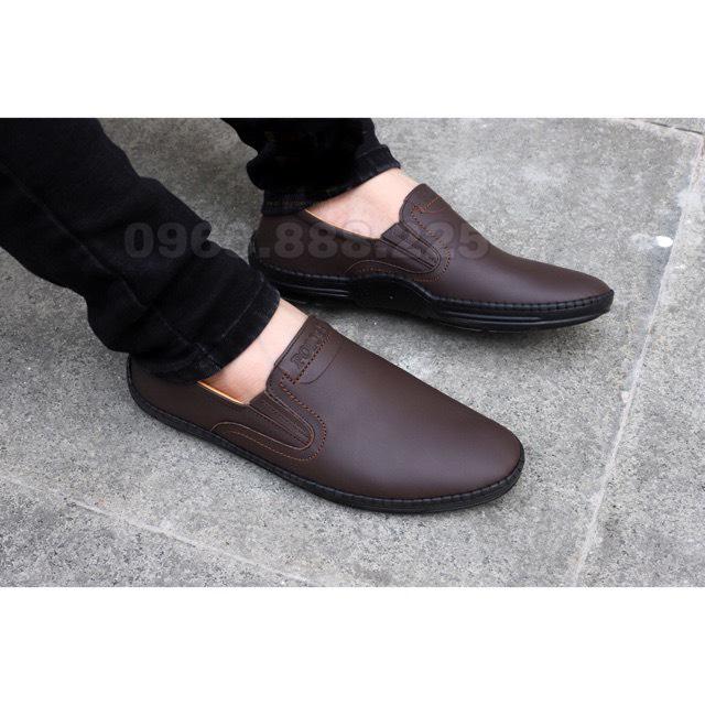 Giày lười nam da bò BOSS màu Nâu đất cá tính trẻ trung