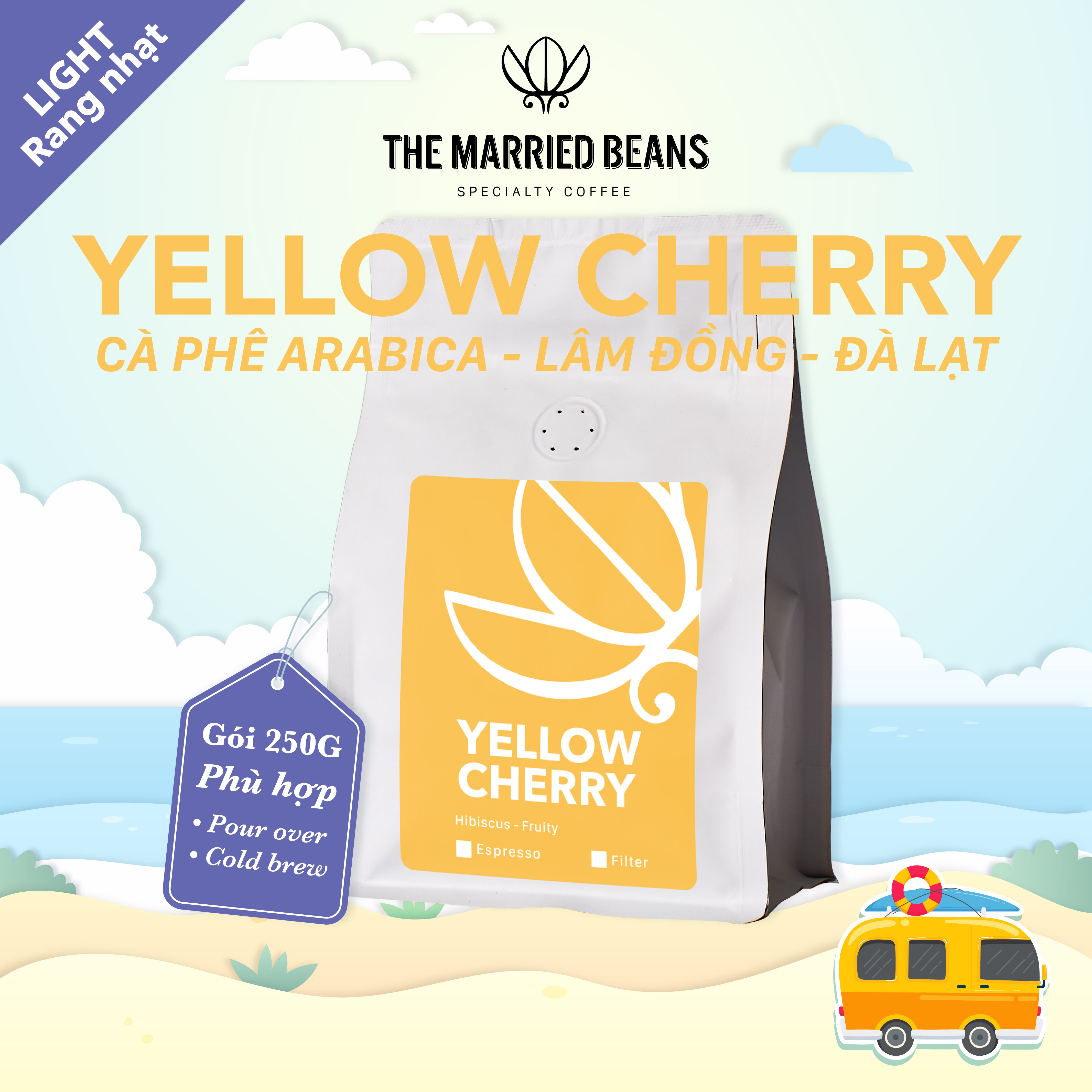 Cà phê đặc sản rang mộc arabica 100% yellow cherry, rang nhạt the married beans
