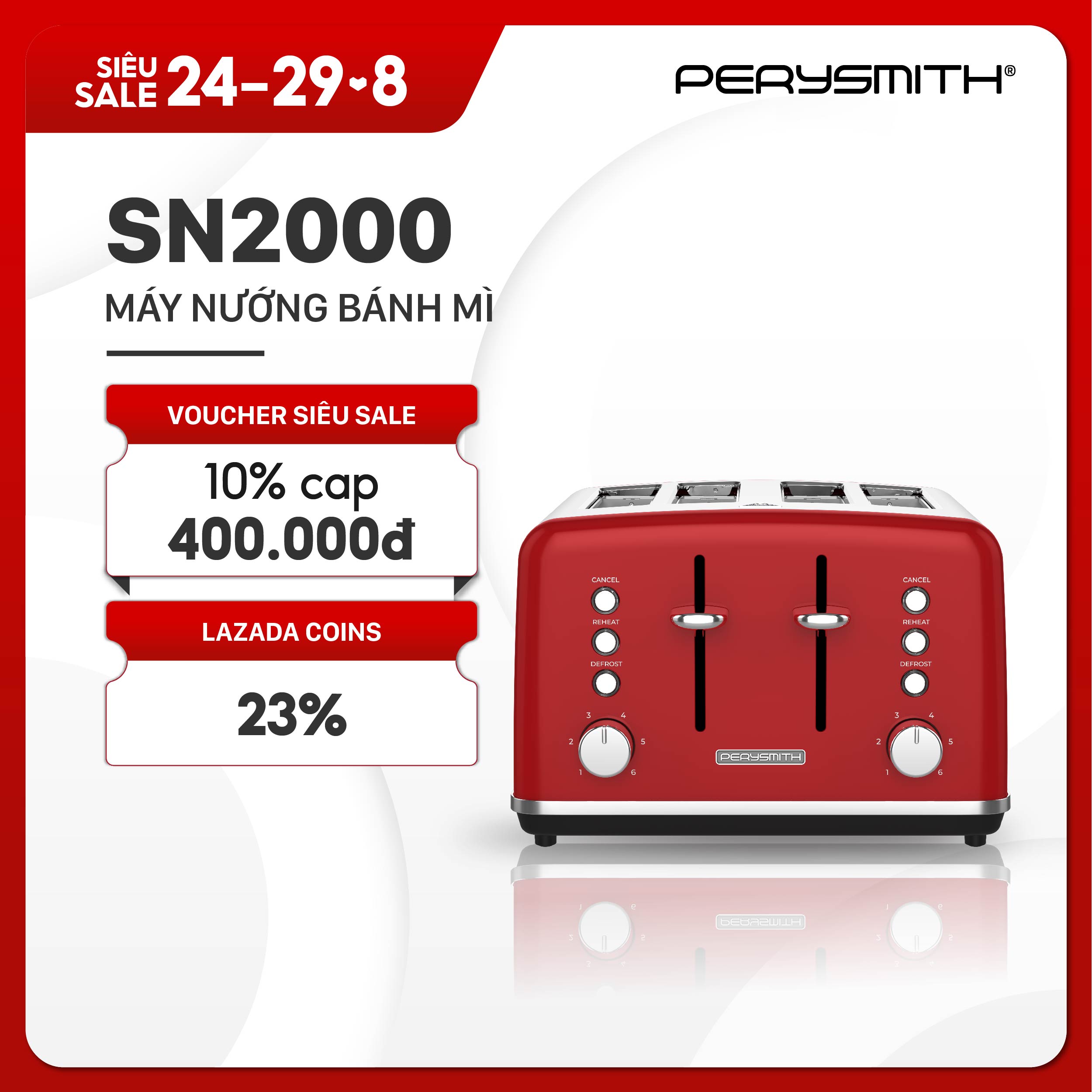 Perysmith sn2000 máy nướng bánh mì 4 lát turbo series