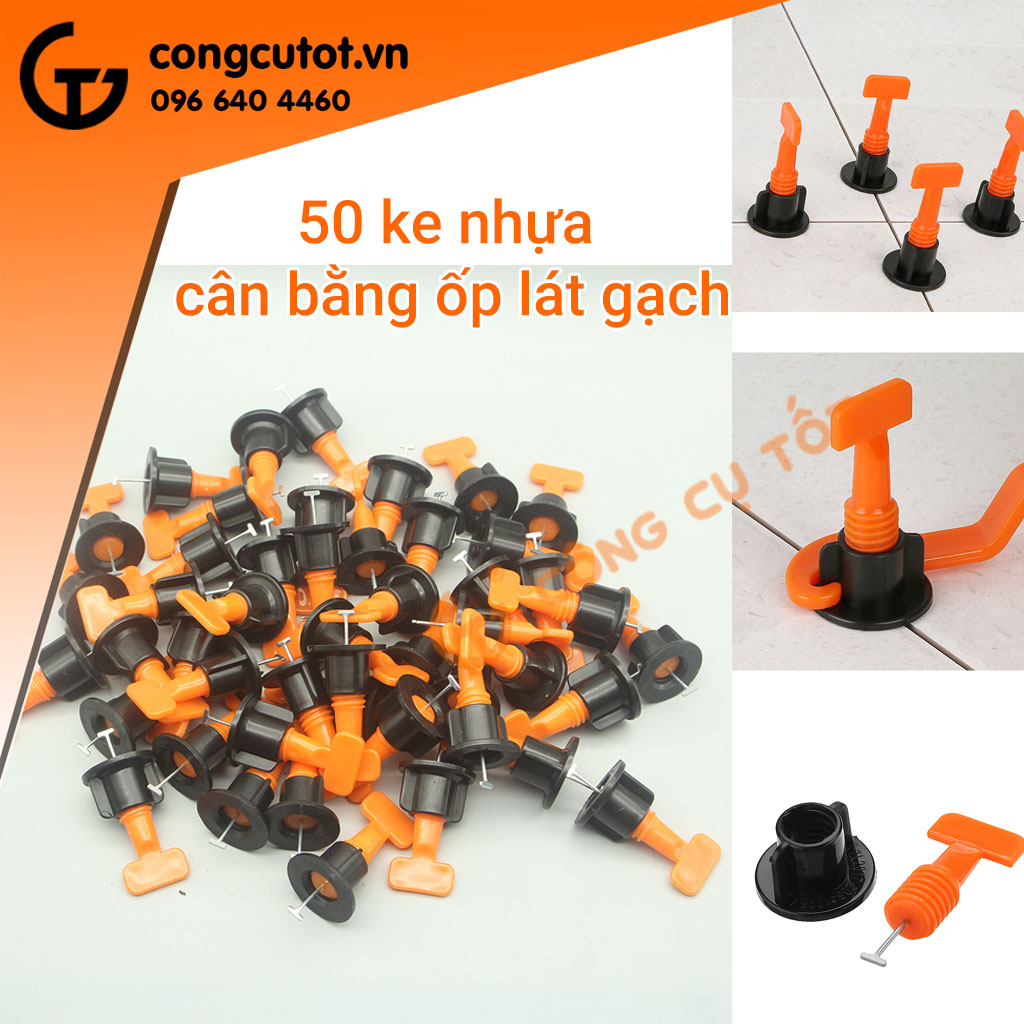 Bộ 50 ke vít cân bằng ốp phẳng gạch TẶNG cờ lê móc - Túi 50 kim chữ T 1.5mm