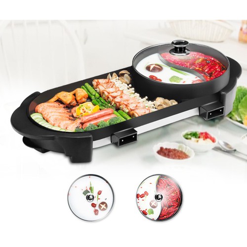 Bếp lẩu nướng 5D, bếp lẩu nướng điều khiển kép. Bếp lẩu 2 trong 1, có thể ăn lẩu và ăn nướng trên cùng 1 bếp.