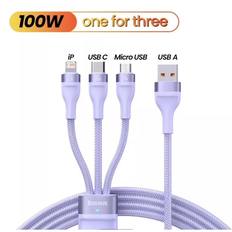 Dây cáp sạc nhanh baseus cổng usb type c 3 trong 1 hỗ trợ 5a 100w cho iphone xiaomi dài 1.2m