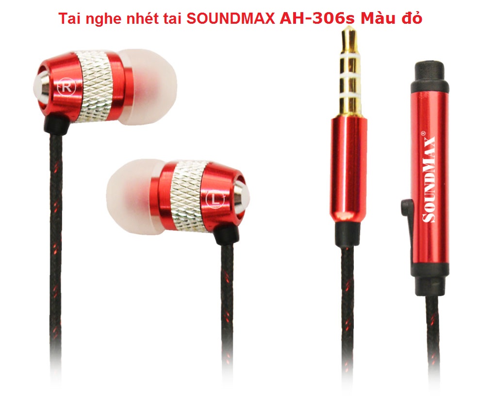 Tai nghe nhét tai soundmax ah-306s màu đỏ chính hãng