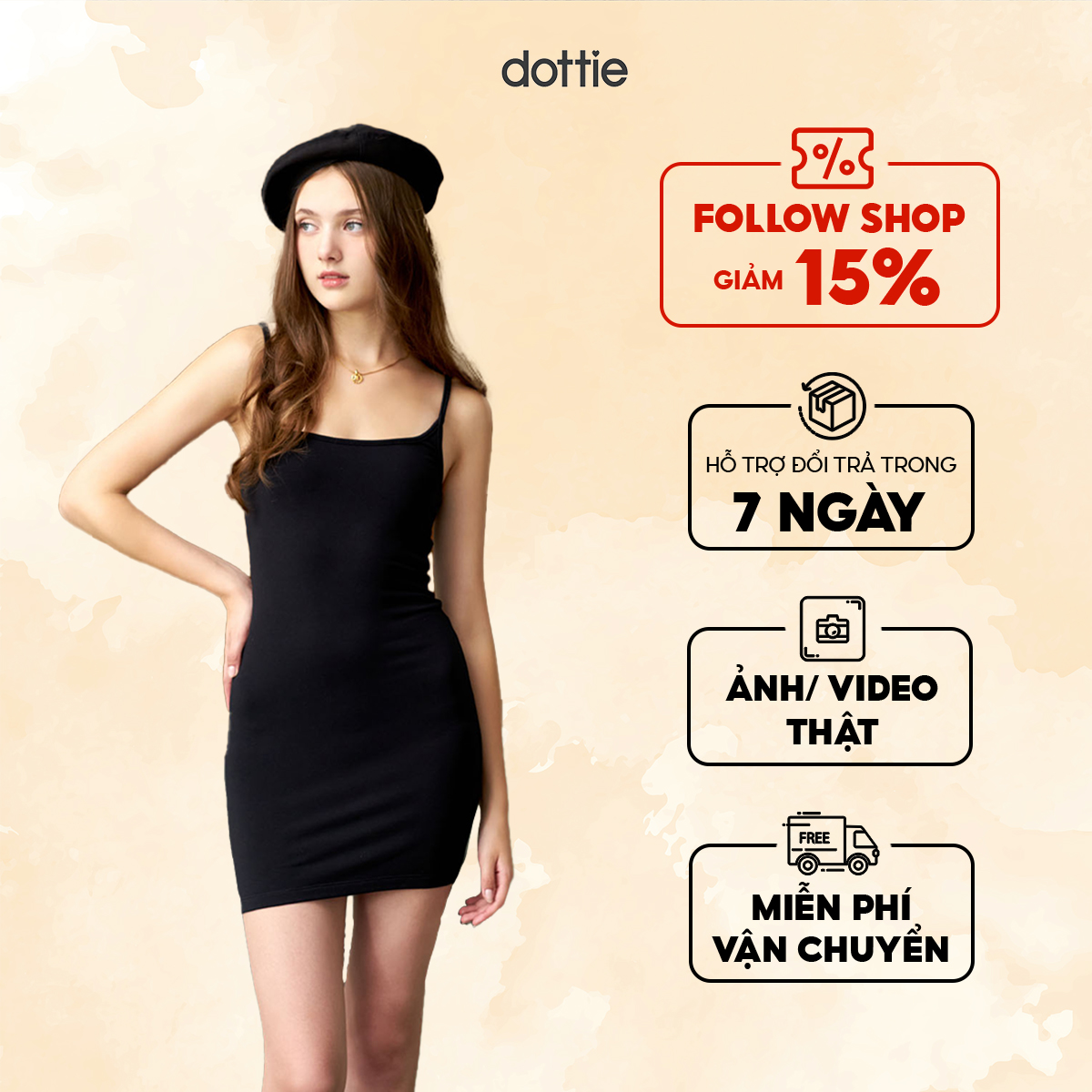 [OUTLET SALE] DOTTIE - Đầm thun ôm mini màu đen - Đen - D0517