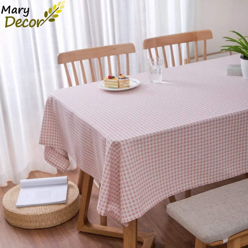 Khăn trải bàn nhà hàng, quán cafe  vải bố linen đậm chất vintage - họa tiết Caro hồng - KB-B06