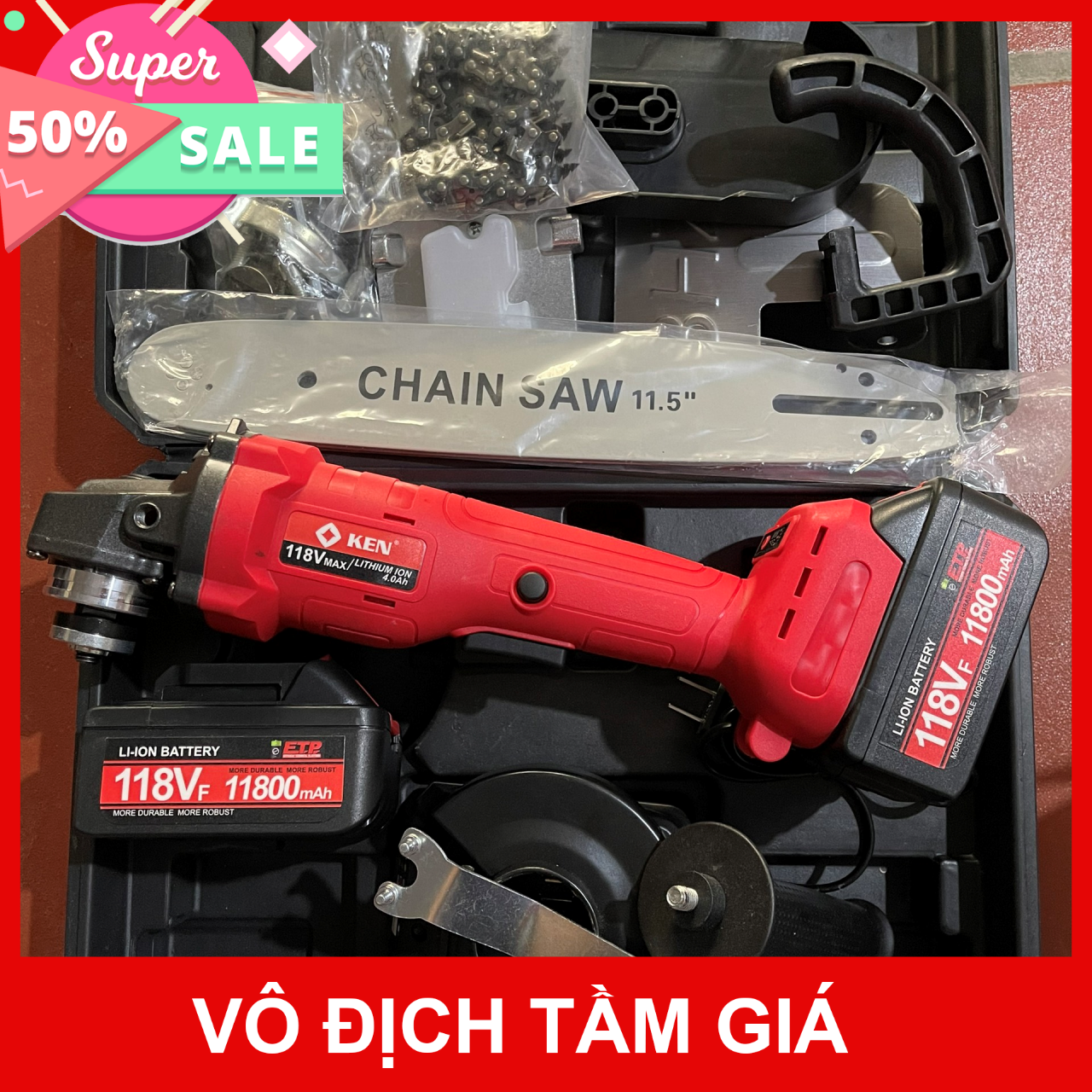 Combo máy mài pin ken 118vf kèm lam cưa xích bh 12 tháng - 2pin