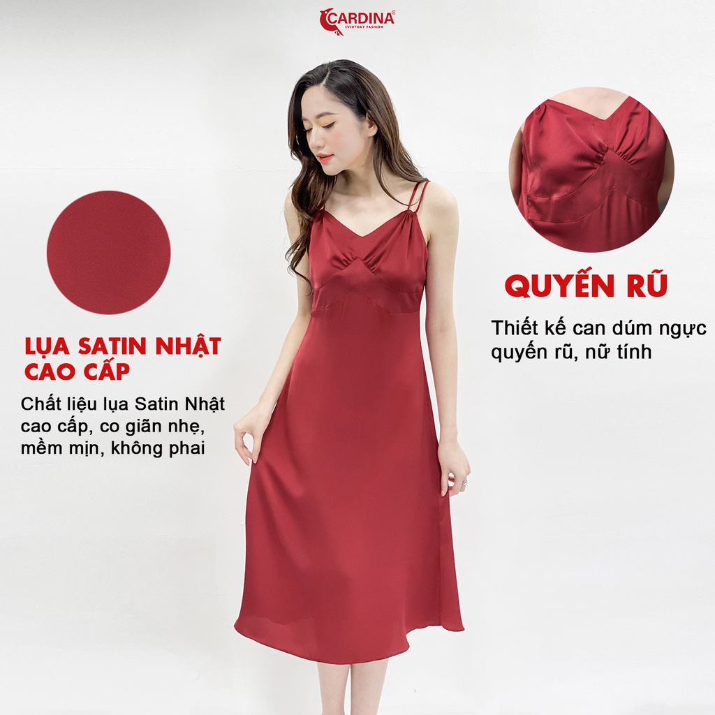 Đầm ngủ nữ 𝐂𝐀𝐑𝐃𝐈𝐍𝐀 hai dây chất lụa satin cao cấp dáng suông nhún ngực quyến rũ 2vs01