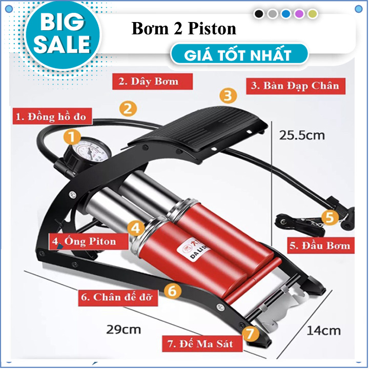 Bơm đạp chân 2 ống CC-100A - Bơm hơi đạp chân xe máy ô tô - ống bơm đạp chân trợ lực