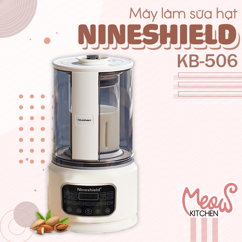Máy làm sữa hạt Nineshield KB-506 - Dung tích 1500ml - Lưỡi dao kép - Vỏ chụp cách âm - Máy xay nấu sữa hạt đa năng bản cải tiến - Hàng chính hãng