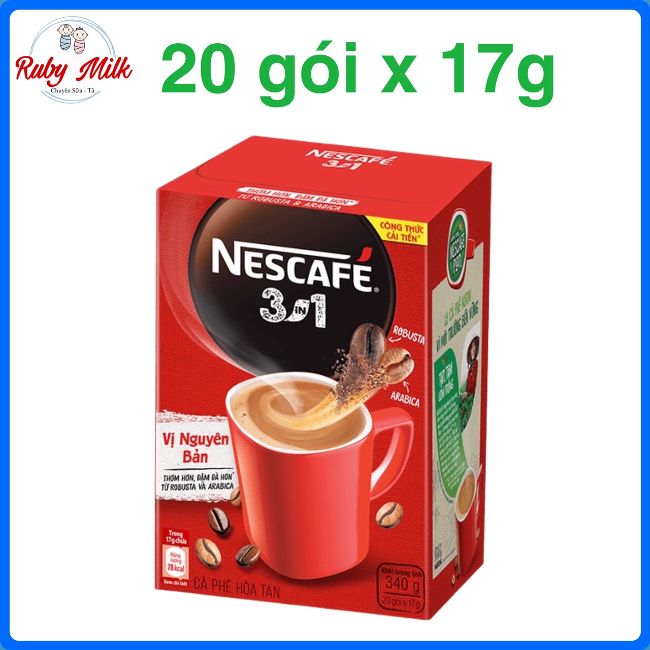 Cà phê hòa tan 3 trong 1 nescafé 20 gói/ hộp x 17gr