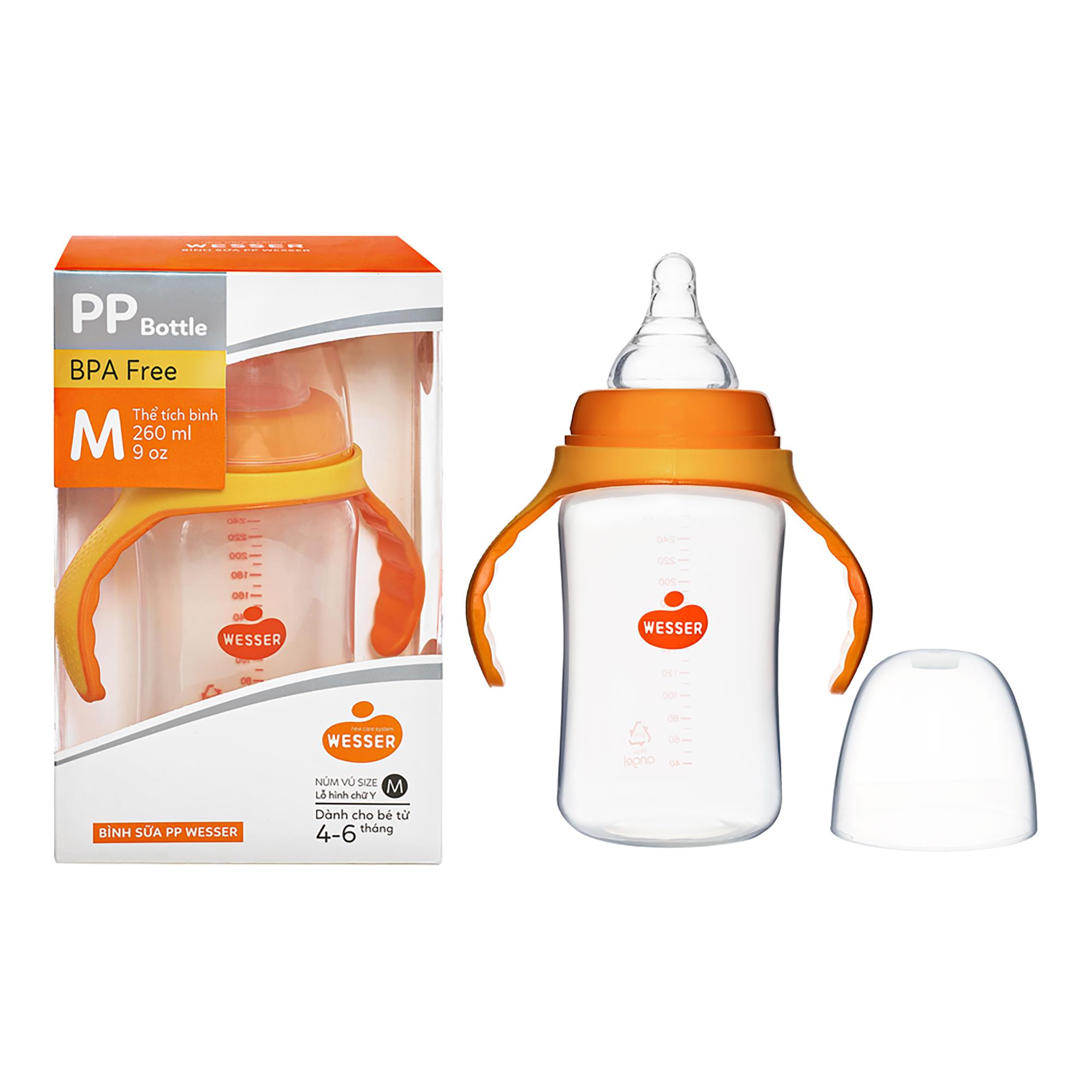 Bình sữa Wesser cổ rộng 180ml/260ml - Bình sữa cho bé cổ rộng không chứa BPA rất an toàn và kháng khuẩn - TINI KIDS PLAZA