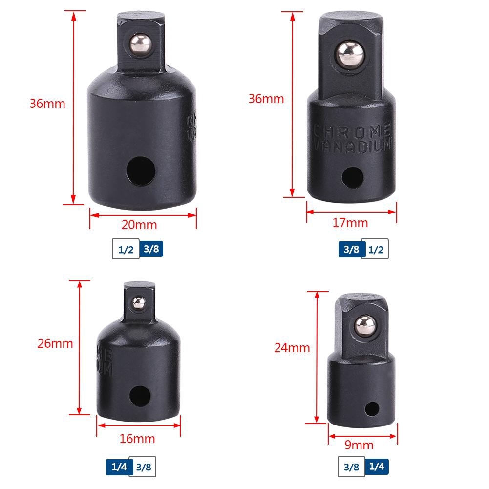 Bộ 4 đầu chuyển đổi kích cỡ chân khẩu chuyên dụng 1/23/8-3/81/2-1/43/8-3/81/4