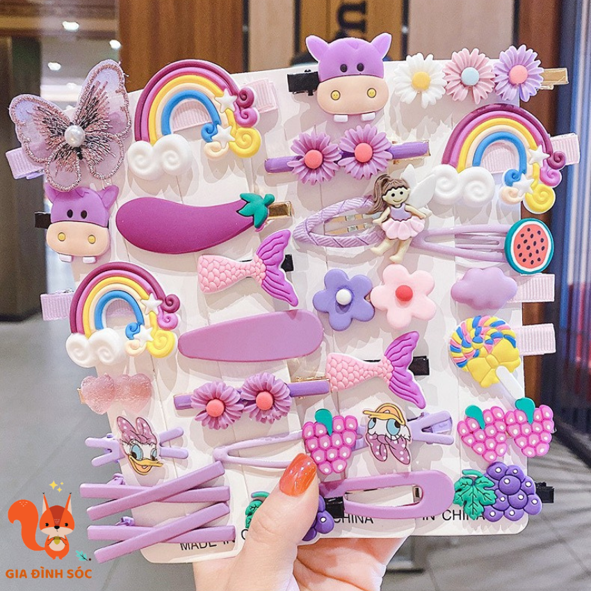 Set 14 kẹp tóc cho bé họa tiết dễ thương