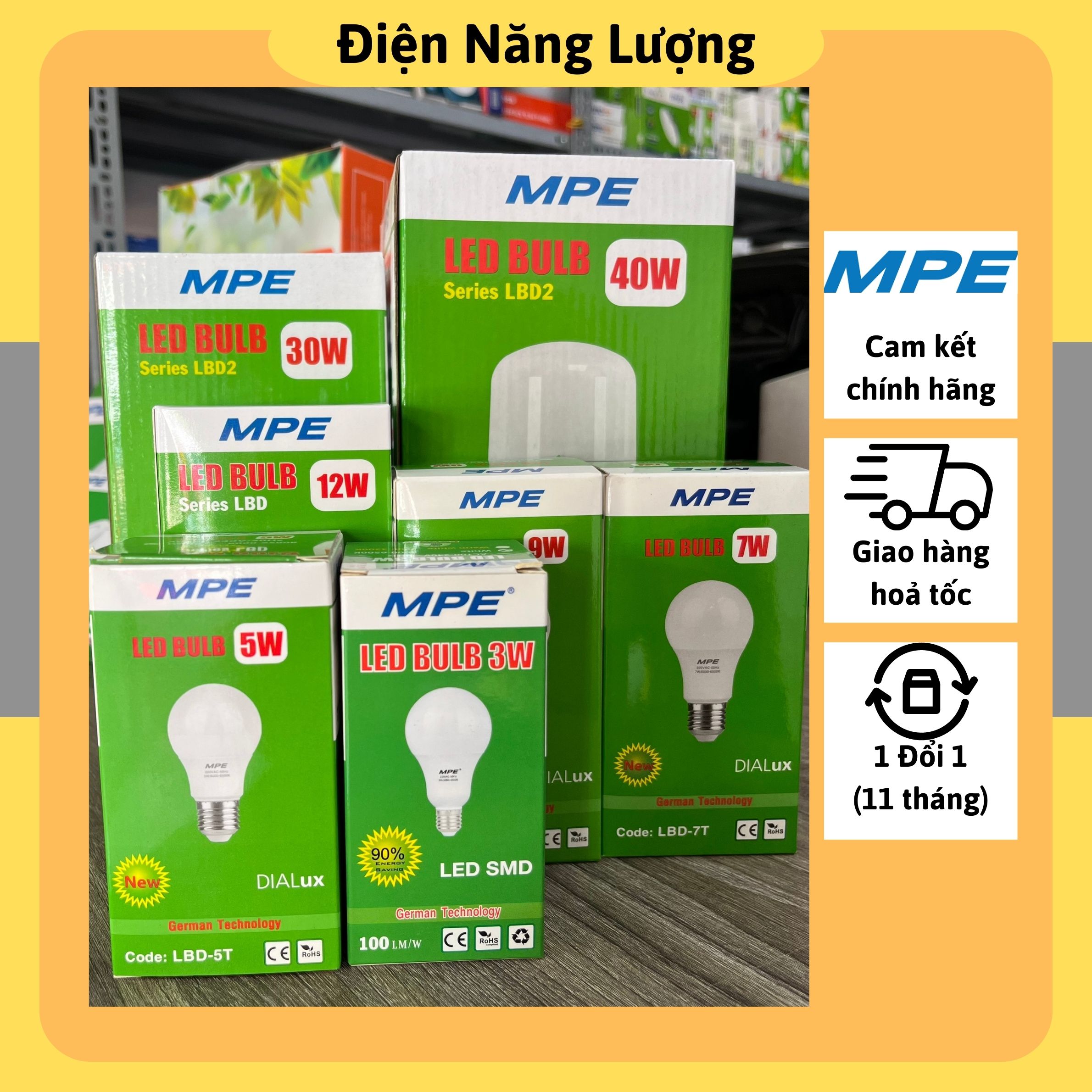 Bóng đèn led tròn MPE siêu sáng, bóng đèn led tròn siêu tiết kiệm 3w, 5w, 7w, 9w, 12w