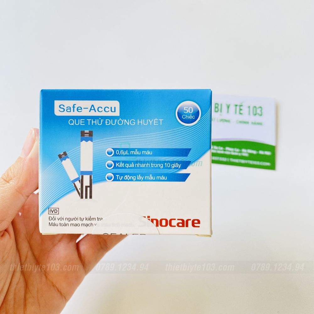 Que thử đường huyết safe accu chính hãng sinocare 50 que thử + 50 kim lấy máu