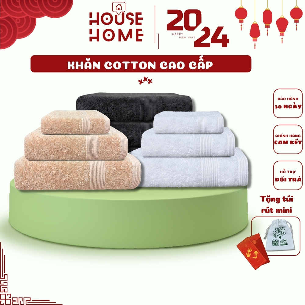Khăn tắm khăn mặt cotton cao cấp chất bông sợi tự nhiên siêu mềm mịn thấm hút tốt vải không xù - HousetoHome
