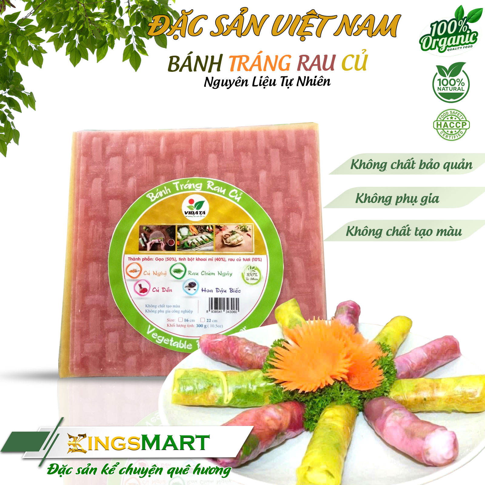 [Bếp quê] Bánh tráng rau củ - Thương hiệu VIDATA - Đặc sản Tây Sơn Bình Định - Túi 350g - Kingsmart
