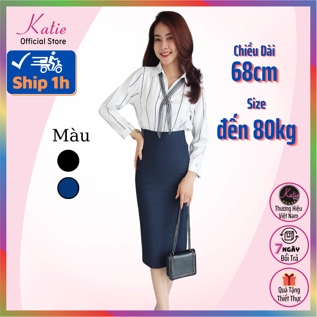 Chân váy bút chì dài 68cm katie chân váy công sở dài qua gối co giãn 4 chiều có chân váy bigsize 40 đến 80kg cv68cm