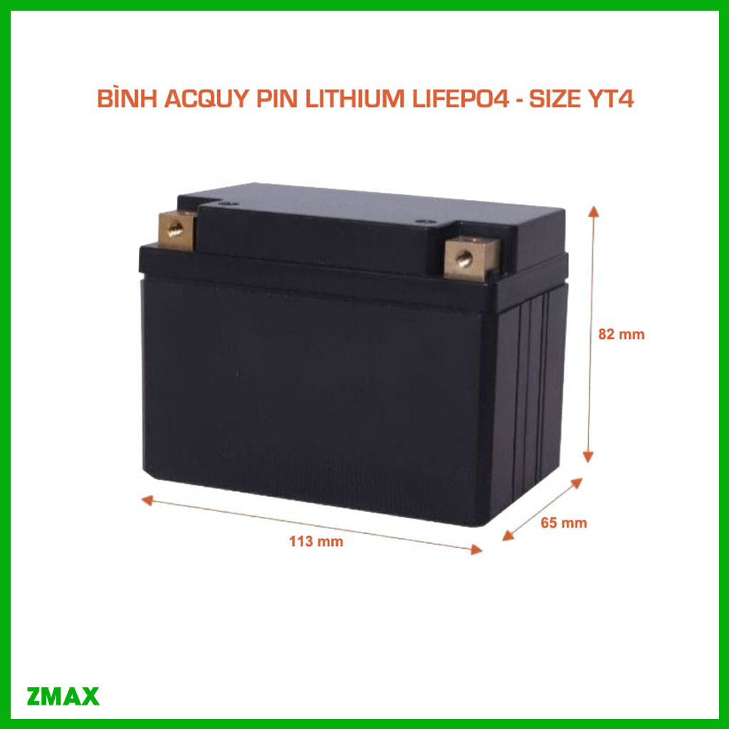 Bình Acquy ZMax Pin Lithium LifePO4 12V 6ah, ZM12V6-YT4 Dùng Cho Xe Máy