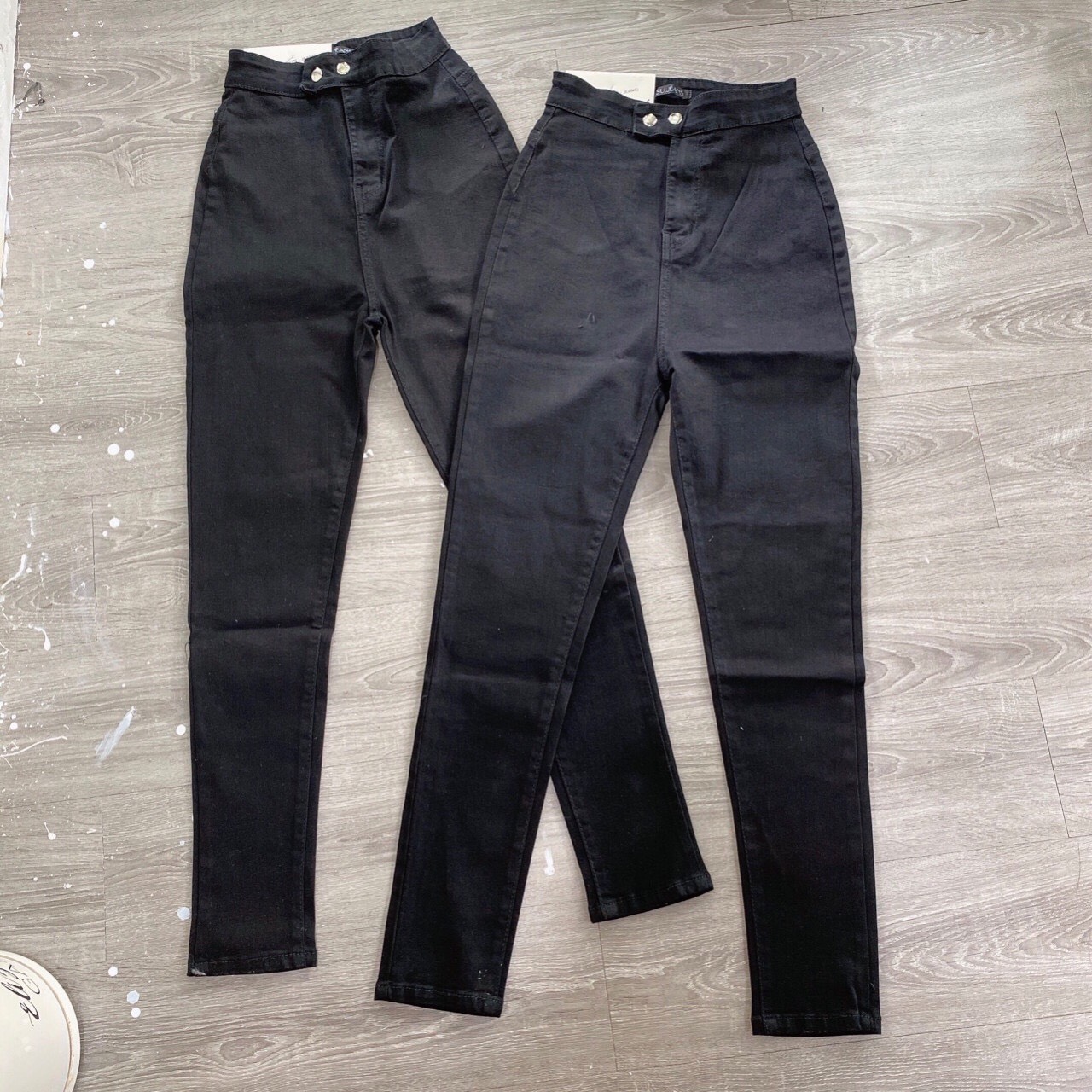 Quần Jean Nữ Lưng Cao ĐAI TRƠN HAI CÚC màu ĐEN  siêu đẹp chất jean giãn tốt 1-d5/31