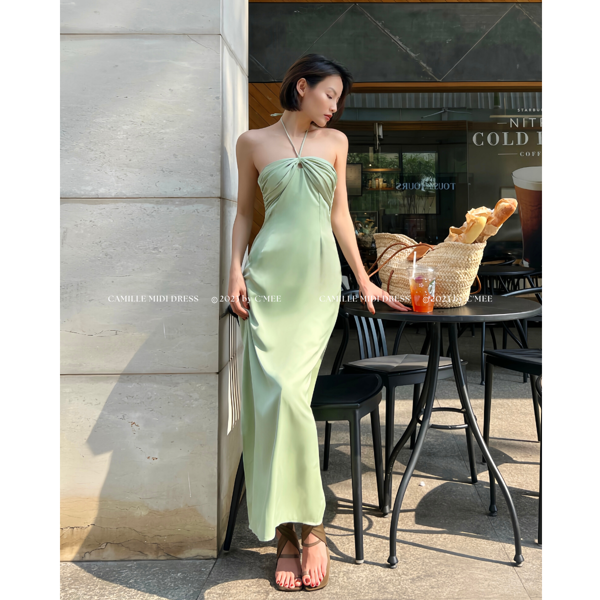 Đầm lụa cột dây Camille Midi Dress
