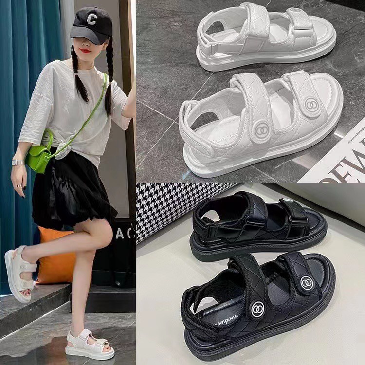 Dép sandal nữ quai dán Trần trám đế bánh mì siêu nhẹ cao 3cm
