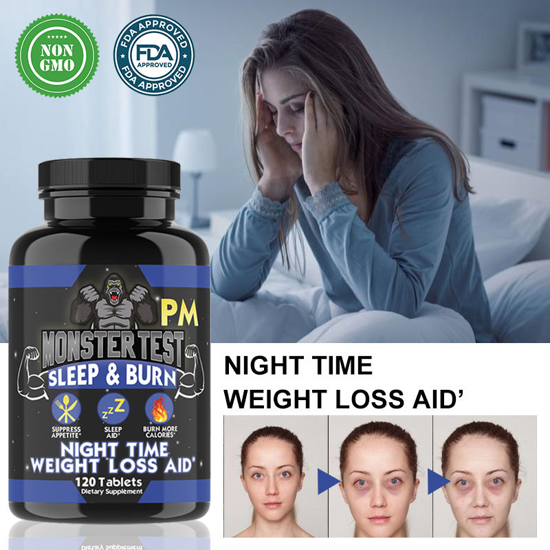 Monster Test Sleep & Burn - Ức chế sự thèm ăn - Hỗ trợ giấc ngủ - Đốt cháy nhiều calo hơn - Hỗ trợ giảm cân vào ban đêm - 120 Viên