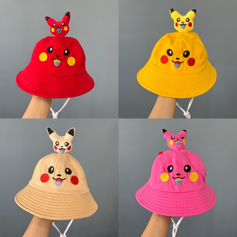 Nón/mũ tai bèo mũ vành CỤC BÔNG PIKACHU chất liệu cotton mềm mát cho bé trai bé gái
