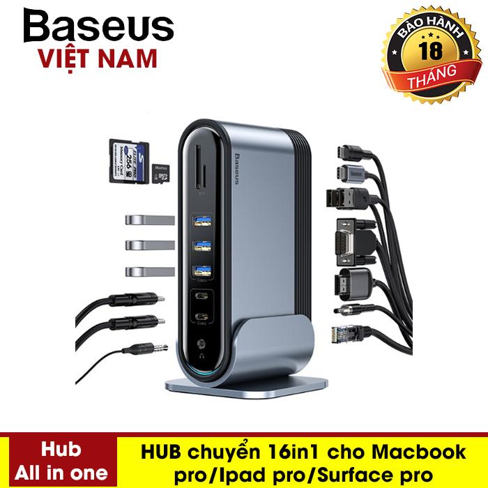[BẢO HÀNH 12 THÁNG]  Siêu phẩm 16in1 Bộ chia Port HUB USB  Baseus chuyên dành cho MacBook Pro Air iPad Pro Surface Pro 4 thiết kế hợp kim nhôm hiện đại