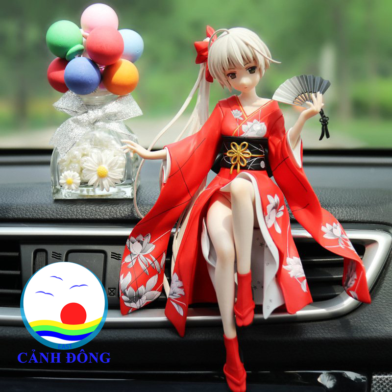[HCM]Mô hình tượng Cô gái Nhật Bản mặc kimono đỏ cầm quạt.