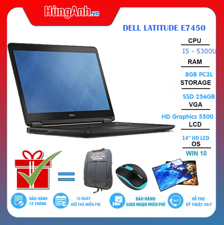 Laptop Doanh Nhân ,Văn Phòng Giá Rẻ Dell Latitude E7450, core I5 - I7, Ram 8G, SSD 256G, 14 inch