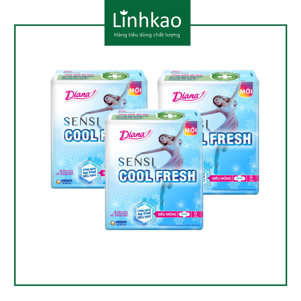 Combo 6 gói Băng vệ sinh Diana Sensi Cool Fresh- Siêu mỏng Cánh 8M