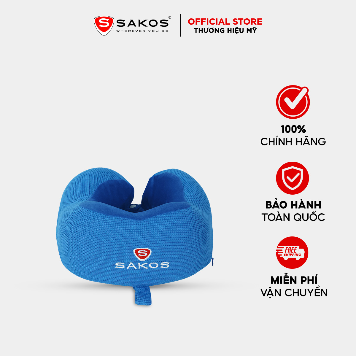  Gối kê cổ du lịch Sakos U7- Chất liệu cao su non Giảm đau vai gáy Mỏi cổ Dễ dàng vệ sinh. 