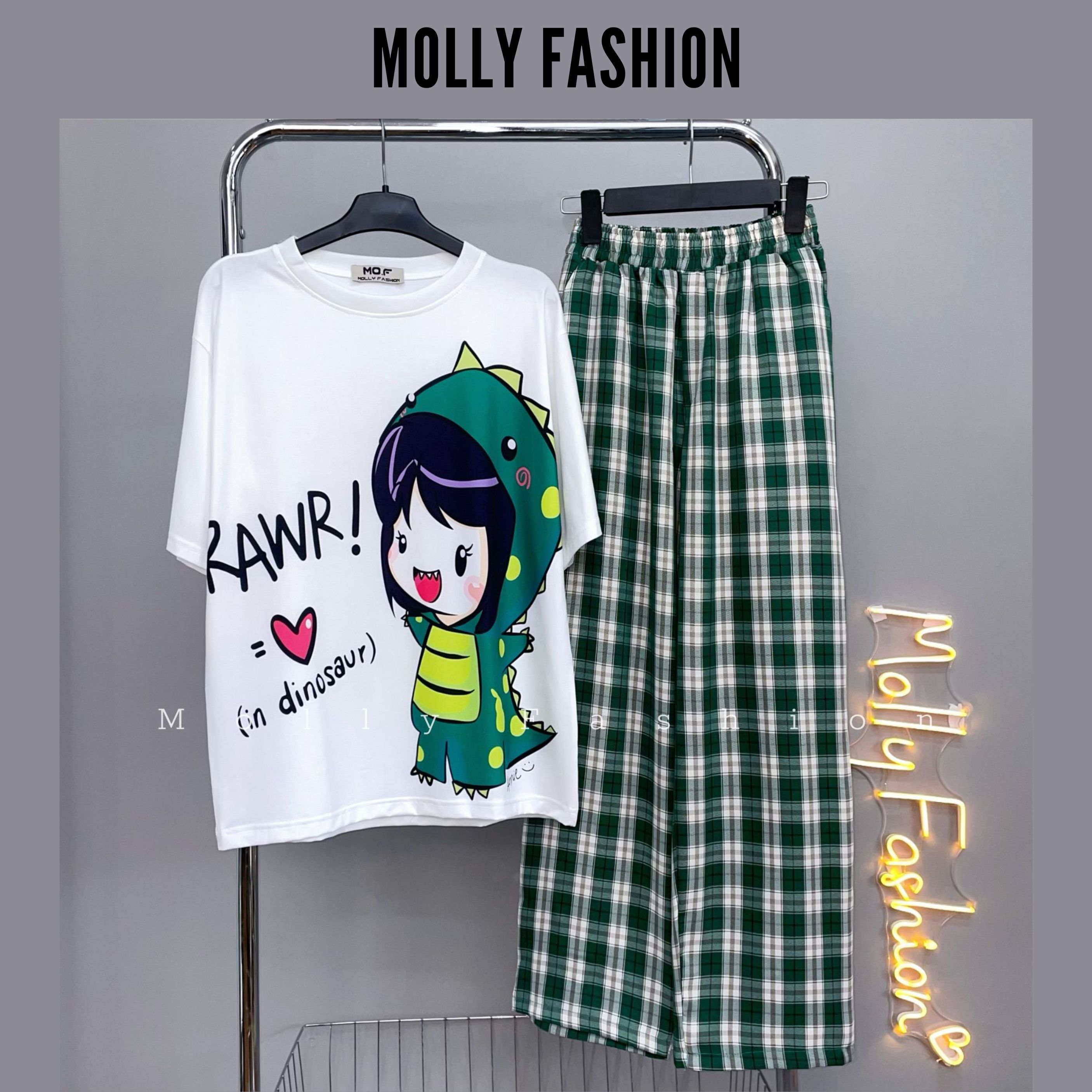 Set đồ nữ quần dài Caro Kate ống rộng RAWR ❤️ Đồ bộ hoạt hình Freesize Molly Fashion
