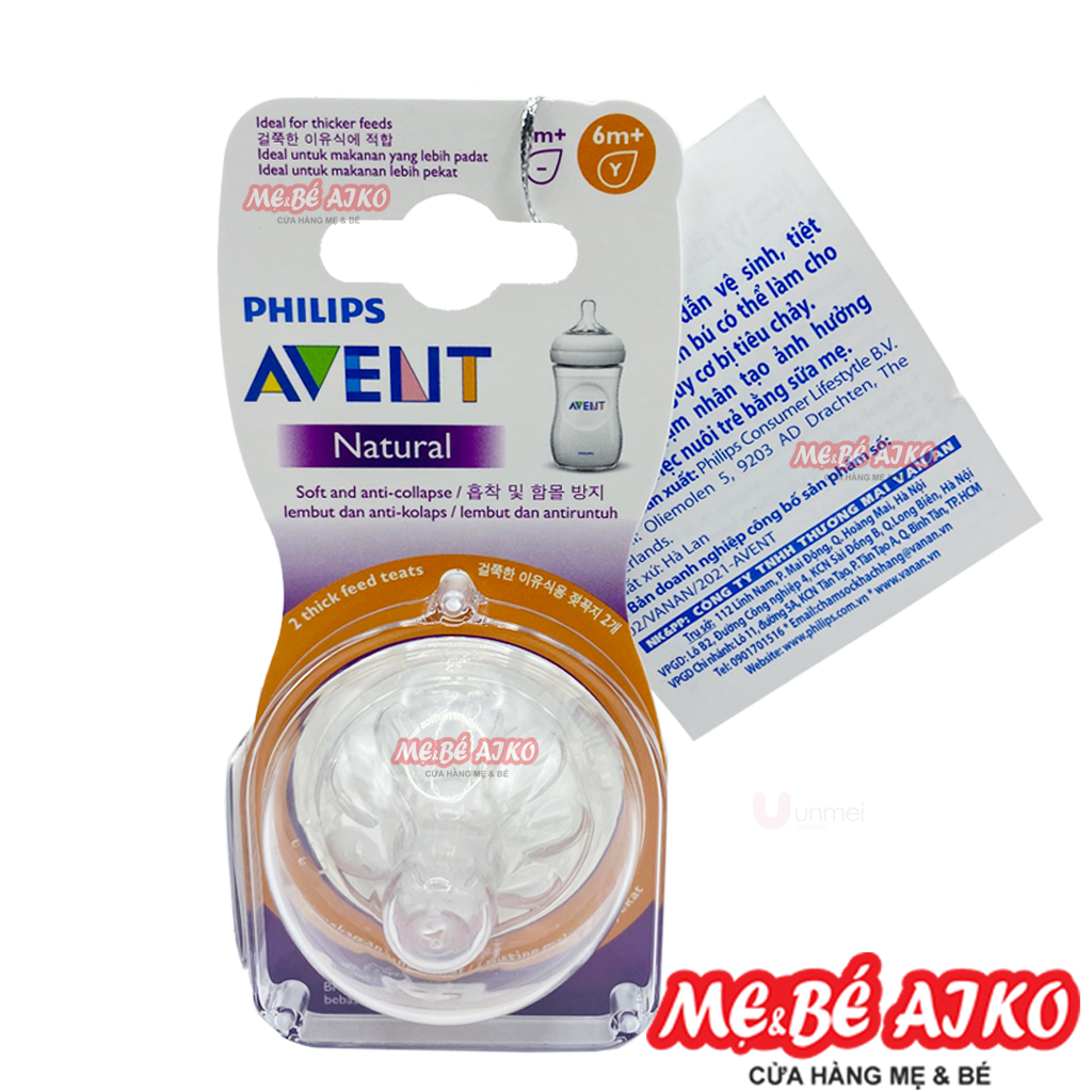 Avent ty chữ y, núm ty silicone philips avent thiết kế tự nhiên lỗ chữ y 656/23 cho bé từ 6 tháng