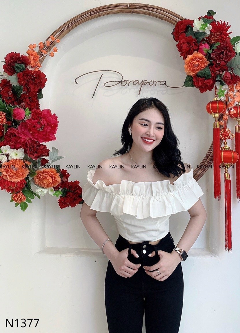 Áo voan trễ vai croptop cổ bèo tiểu thư TTSA1149