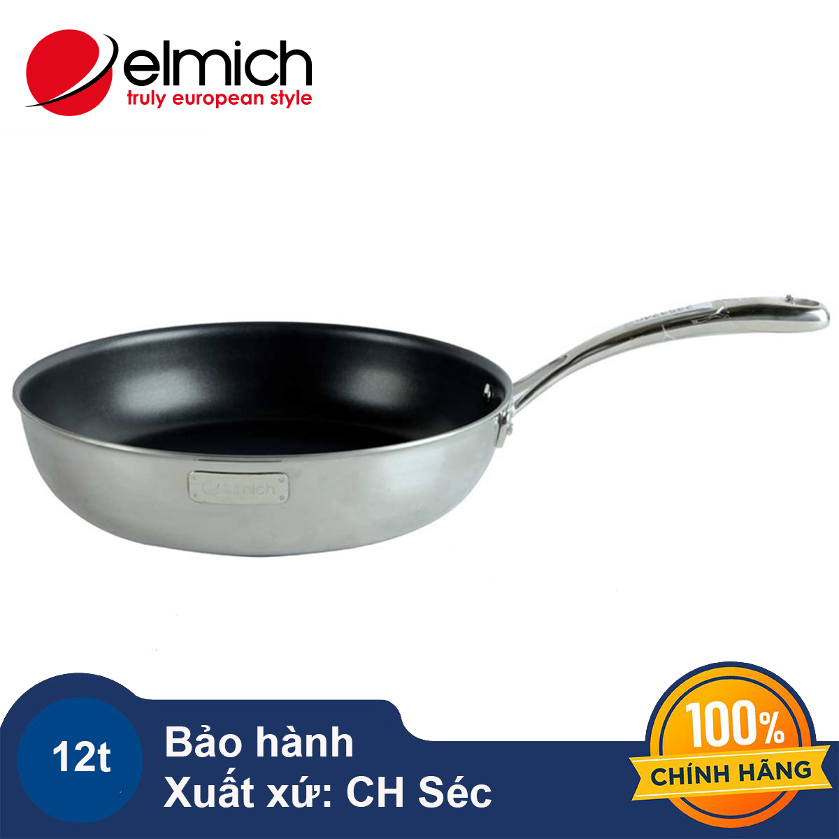 Chảo Chống Dính Cao Cấp Elmich Tri-Max Liền Khối EL-3740 đường kính miệng 28cm Chinh Hãng, Bảo Hành 12 tháng