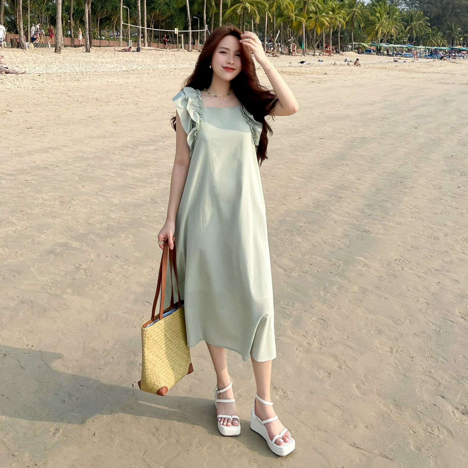 Zareen | đầm linen dáng dài tay bèo zareen dax84
