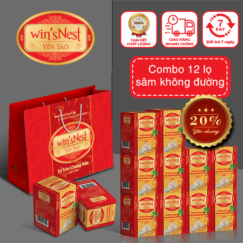 Combo 12 Lọ lẻ Yến Sào win'sNest Tổ Yến Chưng Sẵn Nhân Sâm Không Đường 20% (70ml/ Lọ)