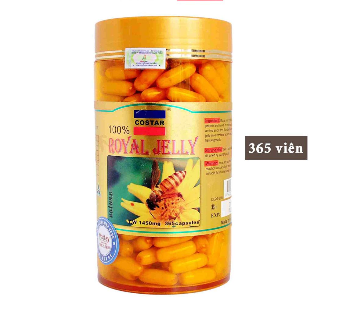 Sữa Ong Chúa Costar Úc Royal Jelly đẹp da chống lão hoá 1450mg (Hộp 100 - 365 Viên)