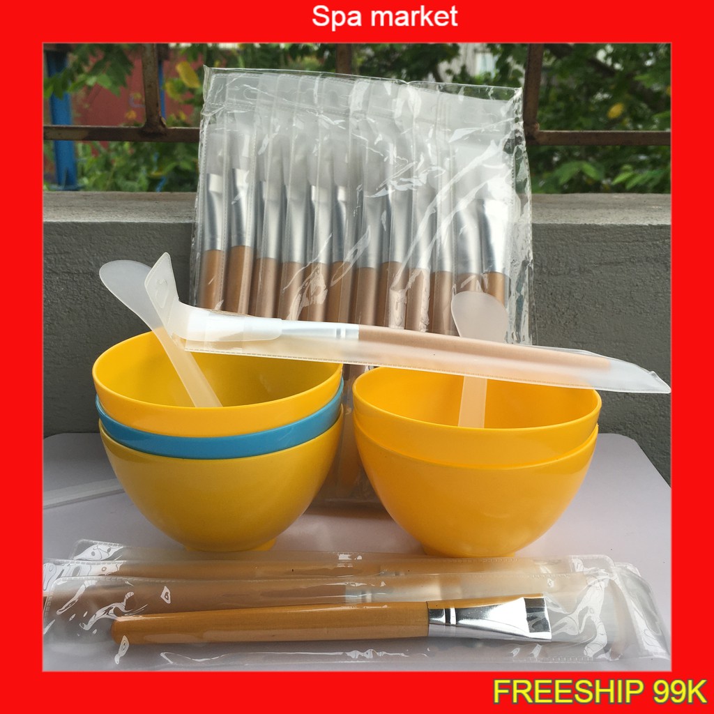 Bộ Bát Thìa Chổi nhựa dẻo Bát trộn mặt nạ chuyên dùng trong spa và Thẩm mỹ viện