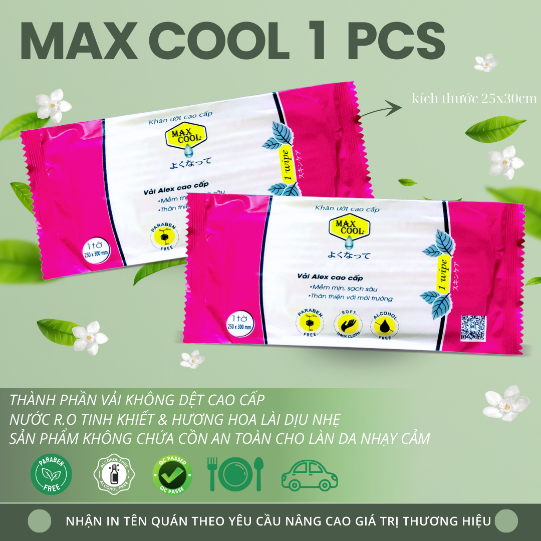 10 cái khăn lạnh Max Cool vải alex có hương 25x30cm - dùng cho nhà hàng, quán ăn, du lịch