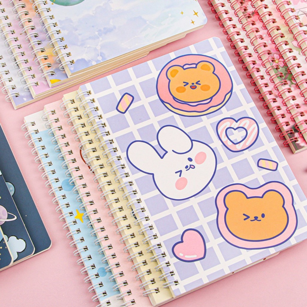 COMBO 3 SỔ TAY LÒ XO/ SỔ GHI CHÚ BÌA MỀM KHỔ A5 120 TRANG MẪU HOẠT HÌNH DỄ THƯƠNG