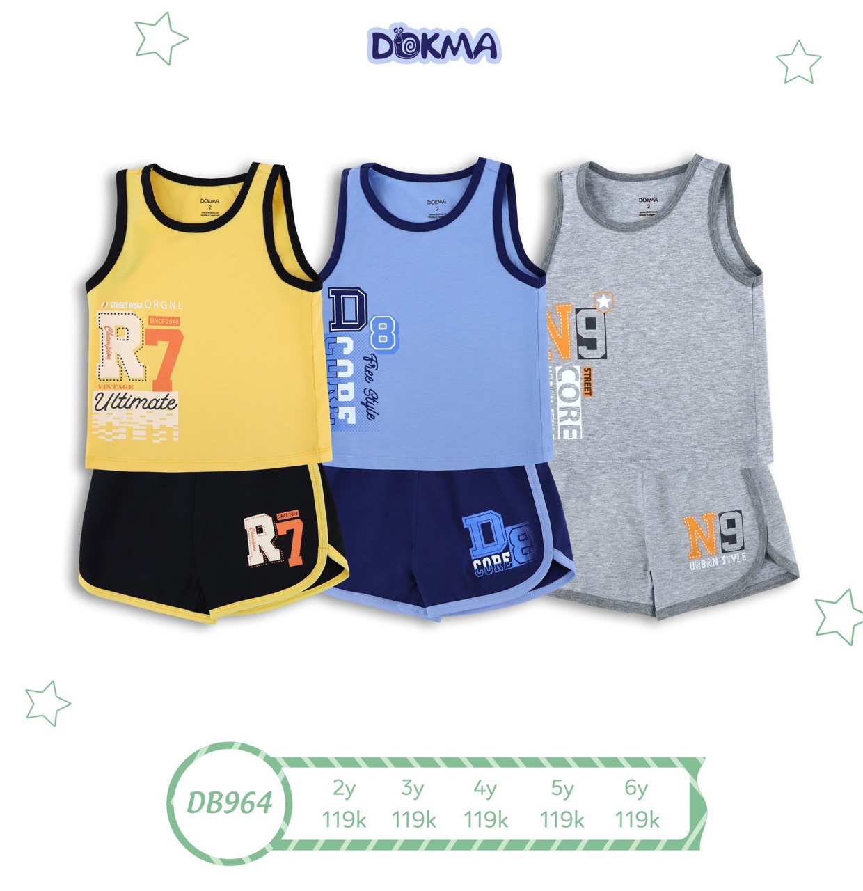 Bộ ba lỗ bé trai db964 hiệu dokma size 2 - 6 tuổi tiệm nhà sóc