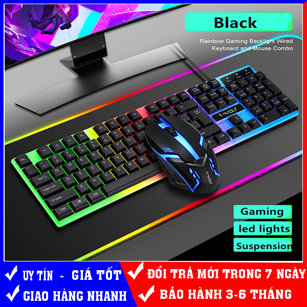 Bàn phím giả cơ chuyên game led 7 màu t-wolf t20 - tặng kèm mouse chuyên game led 7 màu