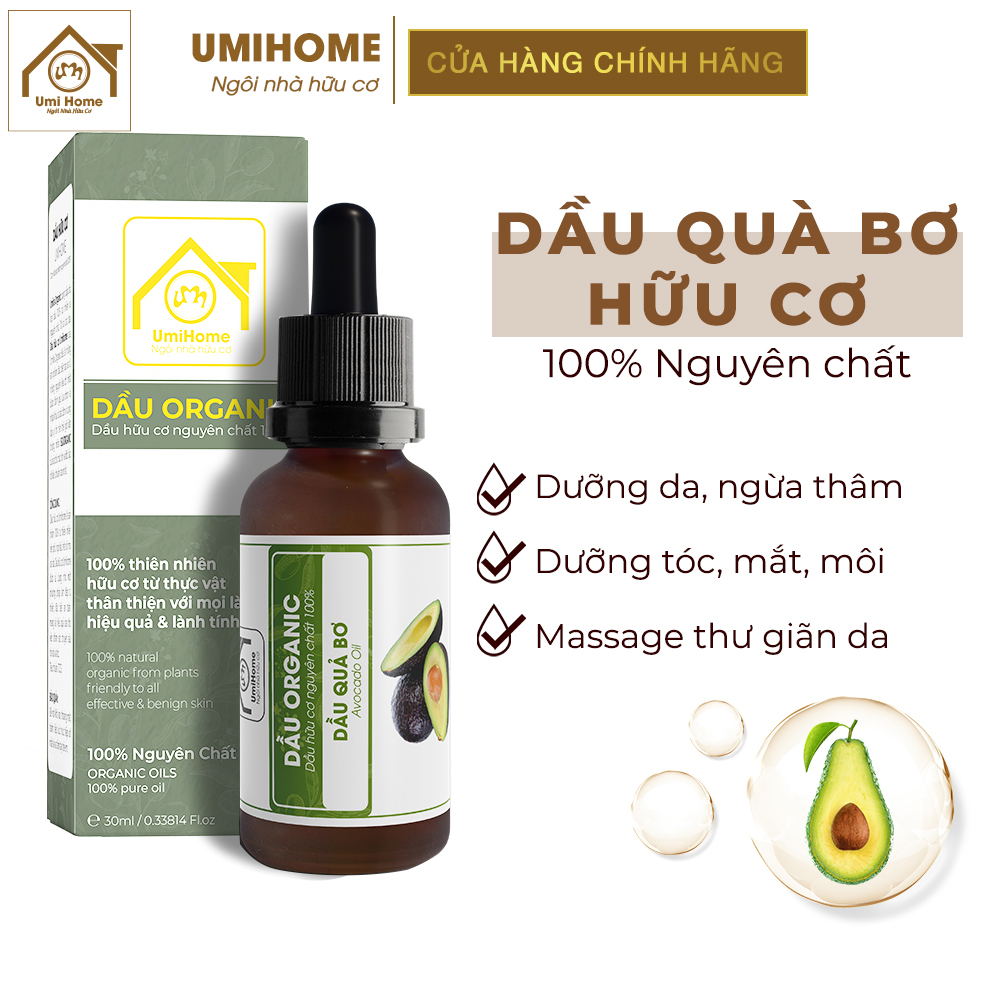 Dầu Quả Bơ dưỡng ẩm da hữu cơ UMIHOME nguyên chất | Avocado oil 100% Organic 10ML