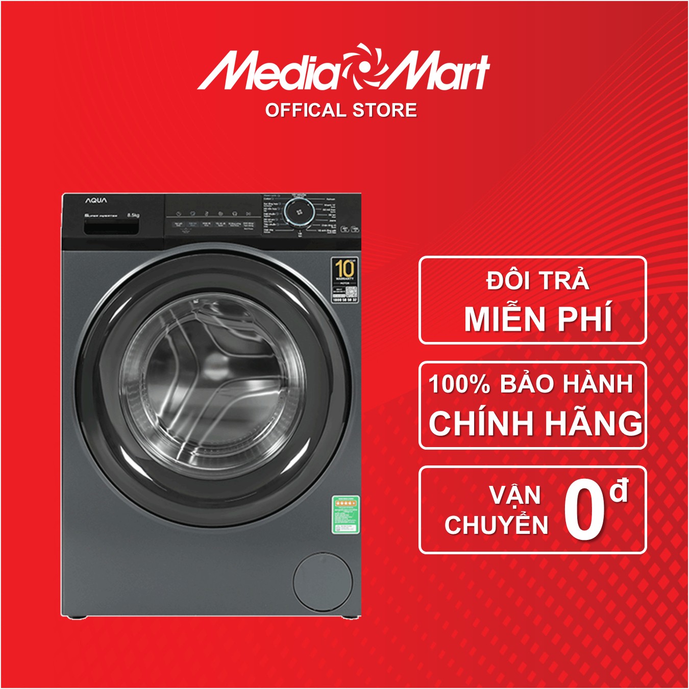 Máy giặt lồng ngang Aqua Inverter 8.5Kg AQD-A852J.BK